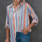 Striped Button-Up Curved Hem Shirt with Breast Pocket