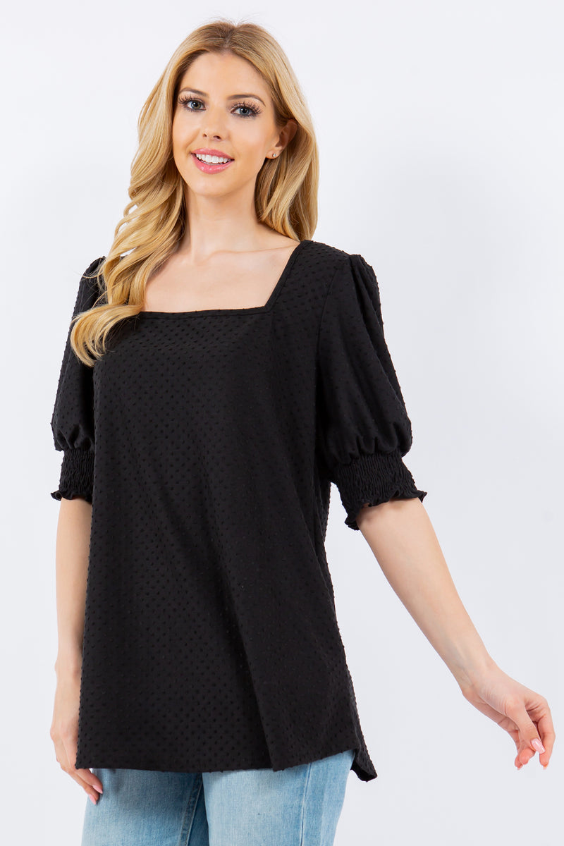 Celeste Full Size Swiss Dot Puff Sleeve Top