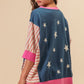 BiBi US Flag Theme Color Block Star Patch T-Shirt