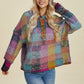 Double Take Full Size Plaid Dropped Shoulder Fleece Hoodie