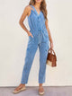 V-Neck Sleeveless Denim Jumpsuit Medium