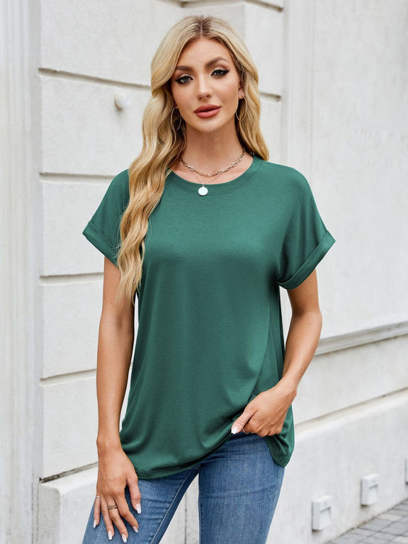 Florira Round Neck Short Sleeve T-Shirt French Blue