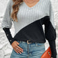 Contrast Buttoned V-Neck Blouse