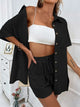 Button Up Shirt and Drawstring Shorts Set Black