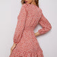 Printed Surplice Neck Puff Sleeve Ruffle Hem Dress