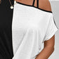 Contrast Asymmetrical Neck Short Sleeve T-Shirt