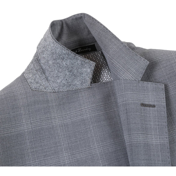 EL72-62-092 Light Gray Window Pane Check Wool Suit
