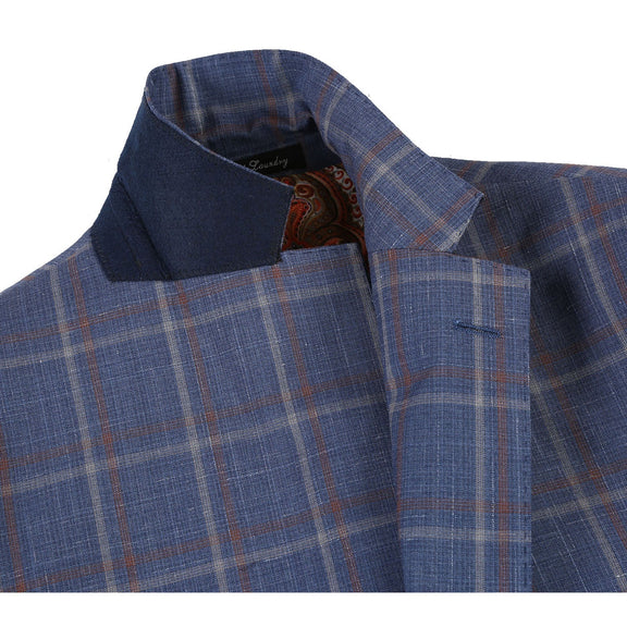 EL72-62-400 Light Steel Blue with Orange Check Wool Suit