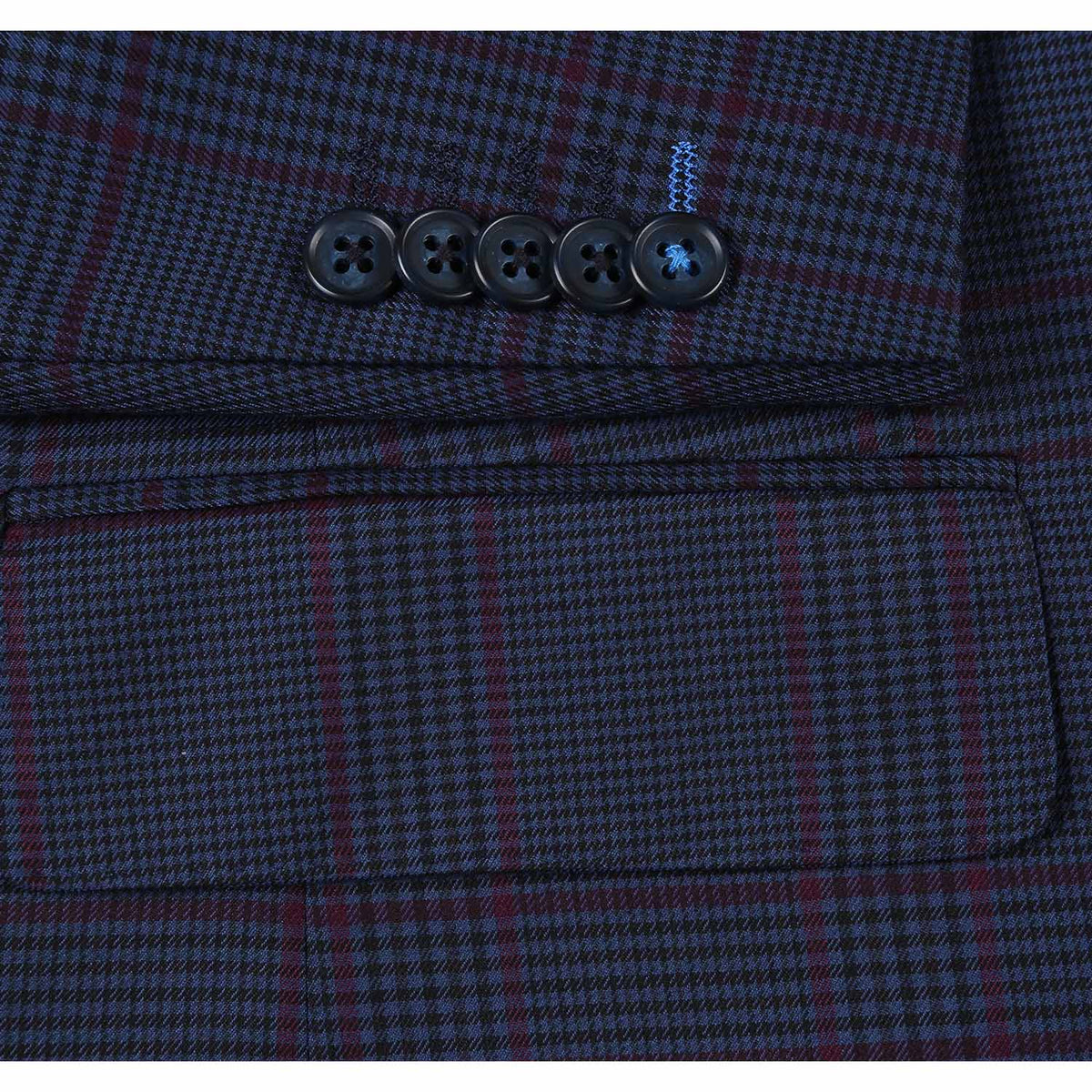 92-55-412EL Blue with Burgundy Check Suit