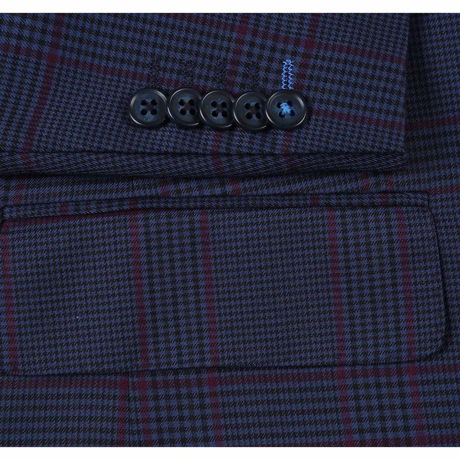 92-55-412EL Blue with Burgundy Check Suit