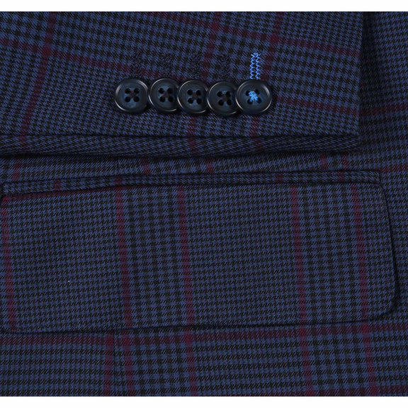 92-55-412EL Blue with Burgundy Check Suit