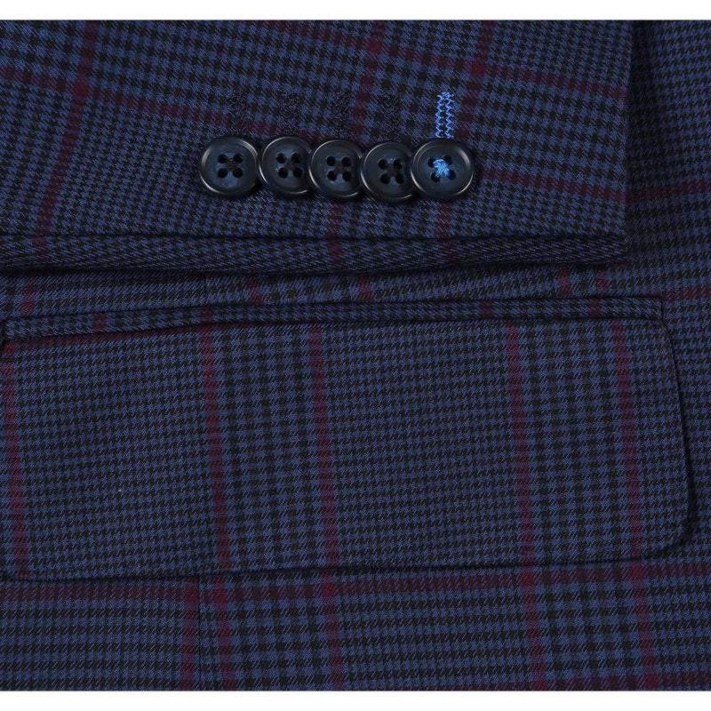 92-55-412EL Blue with Burgundy Check Suit
