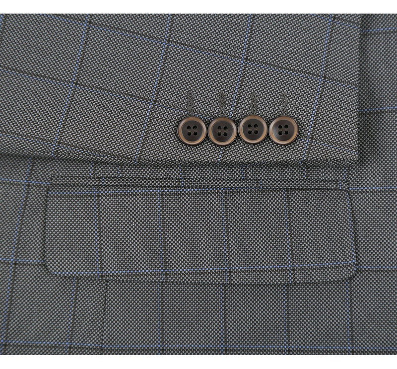 292-2 Men's Two Piece Classic Fit Windowpane Check Dress Suit