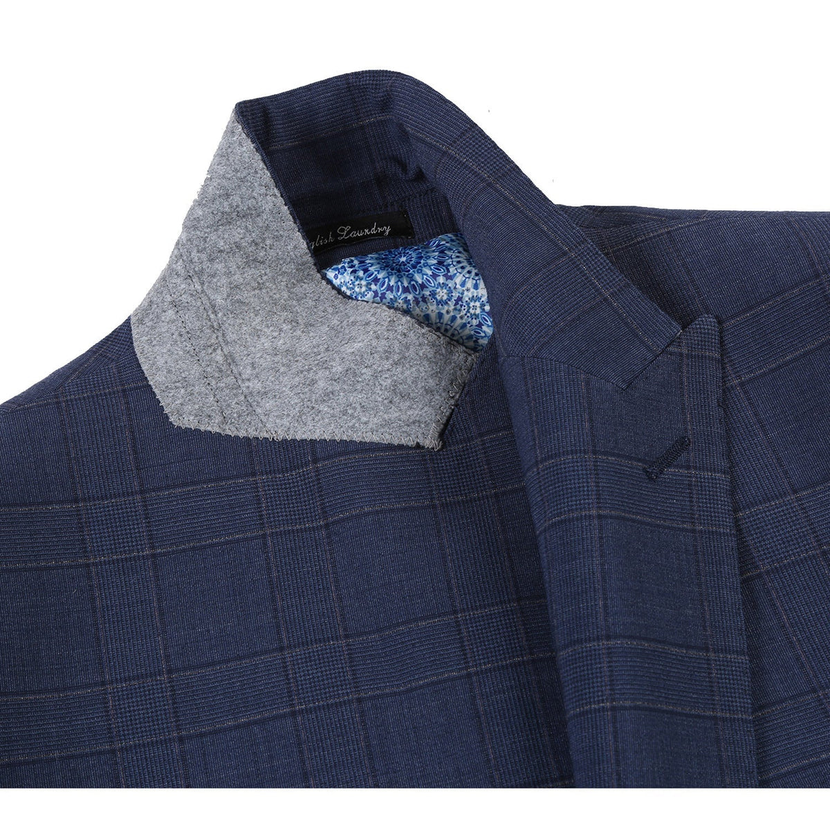 EL72-58-410 Prussian Blue Window Pane Check Wool Suit