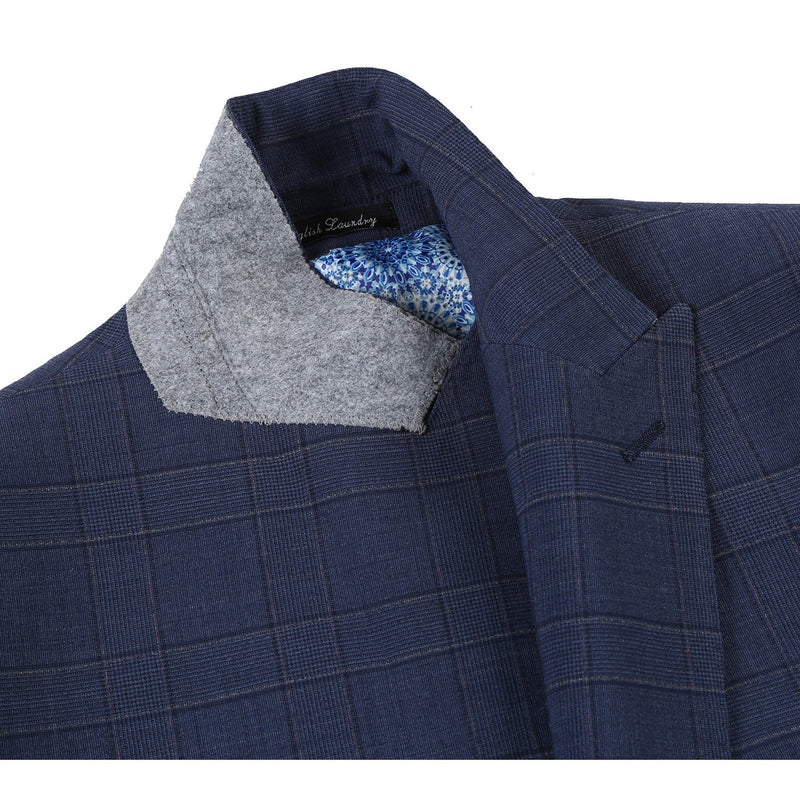 EL72-58-410 Prussian Blue Window Pane Check Wool Suit