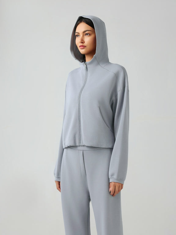 Millennia Zip Up Dropped Shouder Active Hooded Light Blue 12