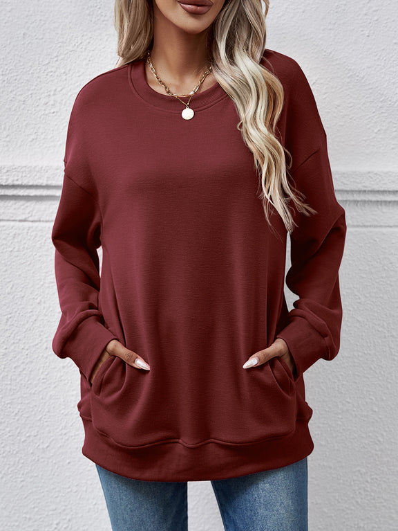 Dropped Shoulder Sweatshirt with Pockets Wine