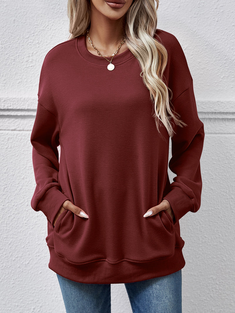 Dropped Shoulder Sweatshirt with Pockets Wine