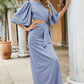 Cutout Split Puff Sleeve Maxi Dress