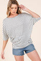 BOMBOM Striped Boat Neck Dolman Sleeve Top Ivory