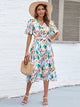 Printed Tie-Waist V-Neck Flutter Sleeve Dress Multicolor