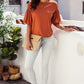 Puff Sleeve Curved Hem Blouse