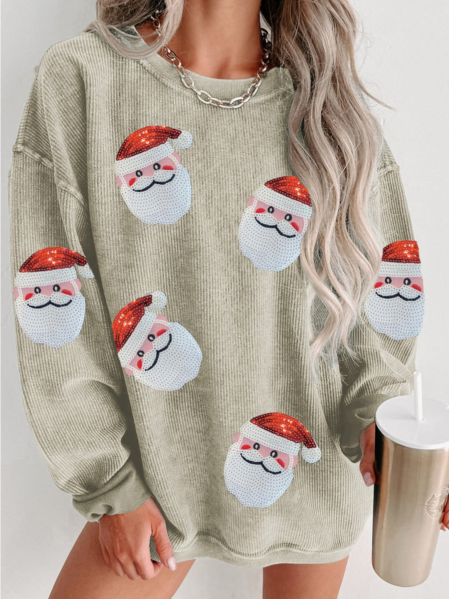 Sequin Santa Patch Ribbed Sweatshirt Mist Green