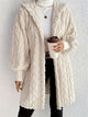 Open Front Long Sleeve Fuzzy Hooded Jacket Beige