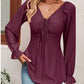 Full Size Drawstring Ruffled V-Neck Long Sleeve Blouse