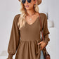 V-Neck Lantern Sleeve Blouse