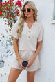 Notched Button Detail Dropped Shoulder Top and Shorts Set White