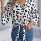 Tied Button Up Leopard V-Neck Blouse