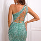 Sequin Lace-Up One-Shoulder Bodycon Dress