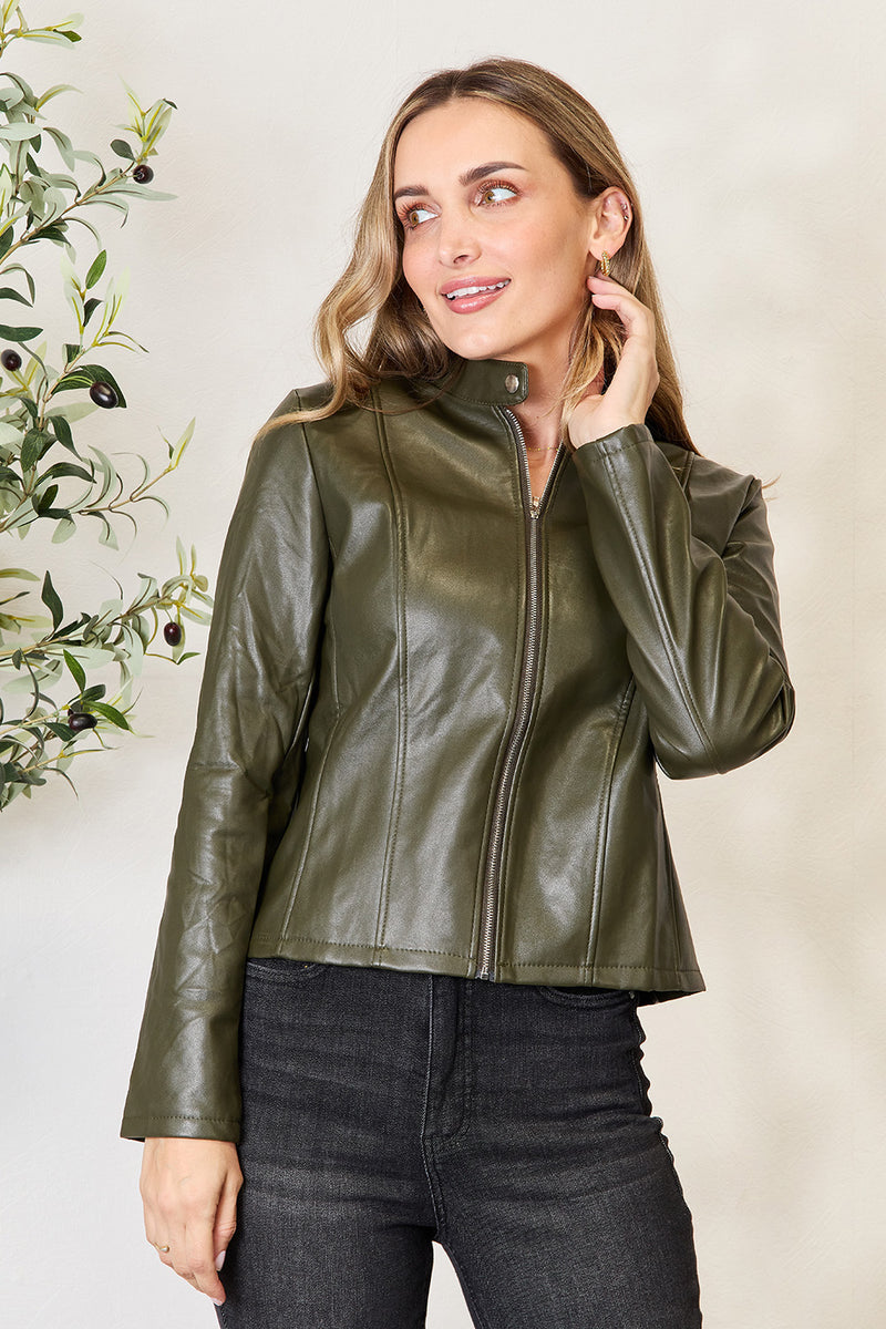 Mock Neck Zip Up Jacket Army Green