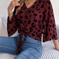 Tied Button Up Leopard V-Neck Blouse