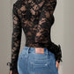 Perfee Lace V-Neck Long Sleeve Bodysuit