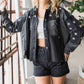 Veveret Star Embroidered Hooded Denim Jacket