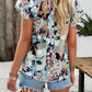 Devine Printed Ruffled Mock Neck Blouse