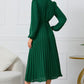 V-Neck Long Sleeve Tie Waist Midi Dress