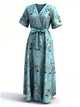 Floral Surplice Short Sleeve Dress Turquoise
