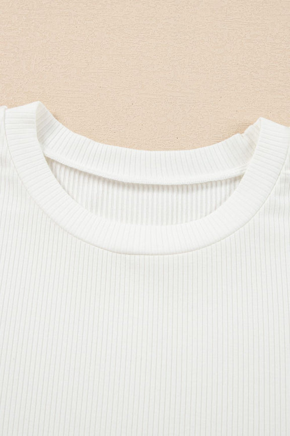 Eyelet Short Sleeve Patchwork Ribbed Top