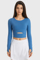 Cutout Long Sleeve Cropped Sports Top Blue
