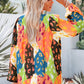 Printed Notched Long Sleeve Blouse