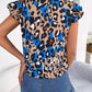 Leopard Tie Neck Cap Sleeve Blouse