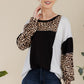 Celeste Full Size Leopard Color Block Exposed Seam T-Shirt