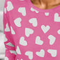 Heart Print Round Neck Top and Shorts Lounge Set