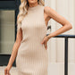 Ribbed Sleeveless Slit Knit Dress