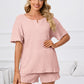 Notched Short Sleeve and Shorts Lounge Set