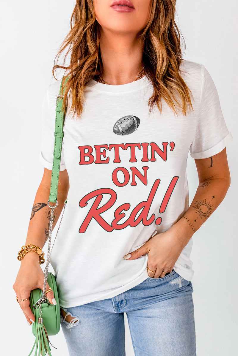 Letter Graphic Round Neck Short Sleeve T-Shirt Scarlet