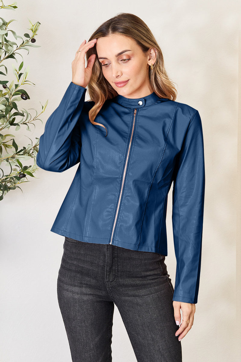Mock Neck Zip Up Jacket Peacock Blue